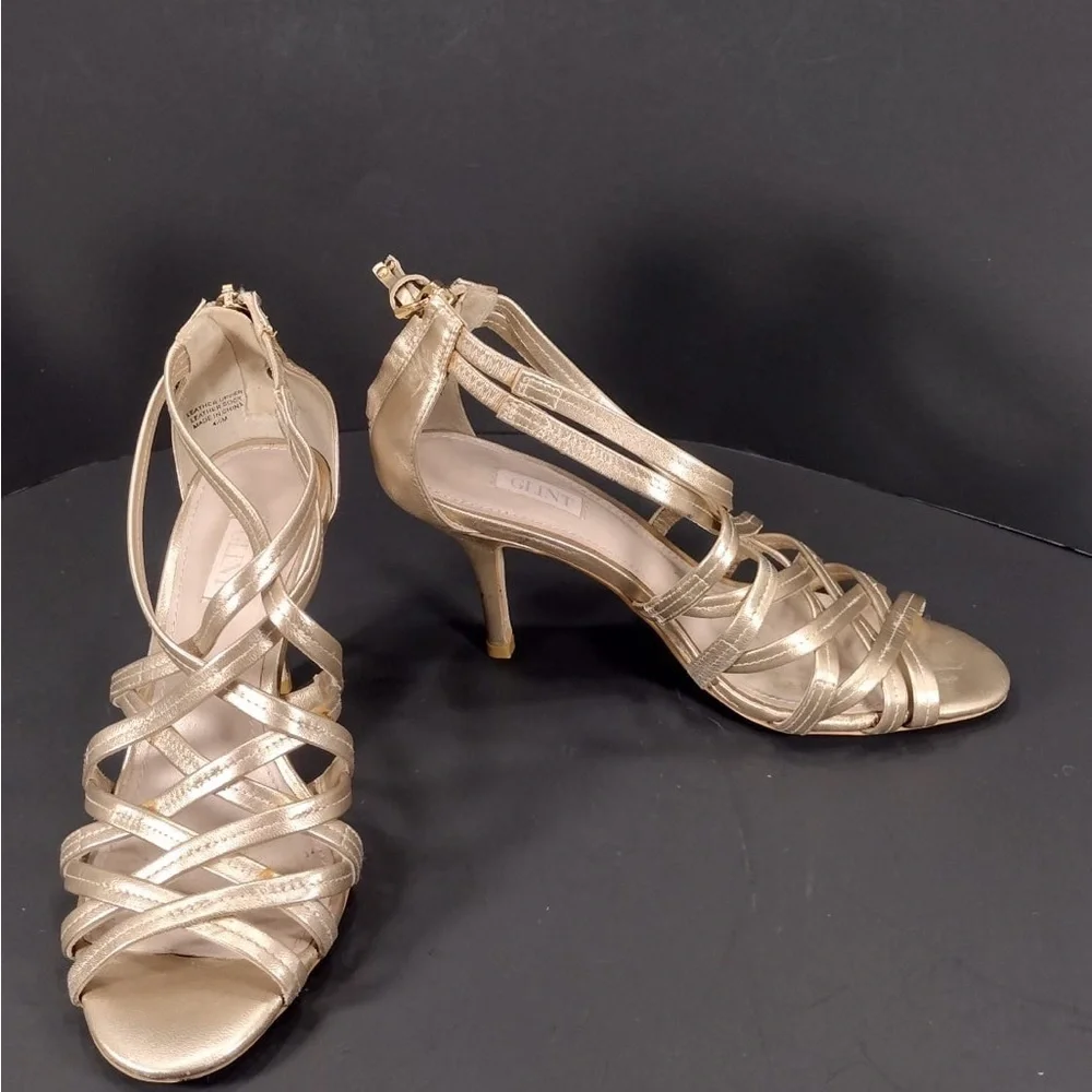 GLINT Elegante Gold Strappy Women's Sandals s 4.5 pre owned Exellent condition